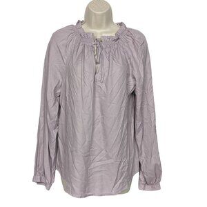A New Day Womens Tunic Top Size Small Purple Scrunched Tie Neck Long Sleeve Work